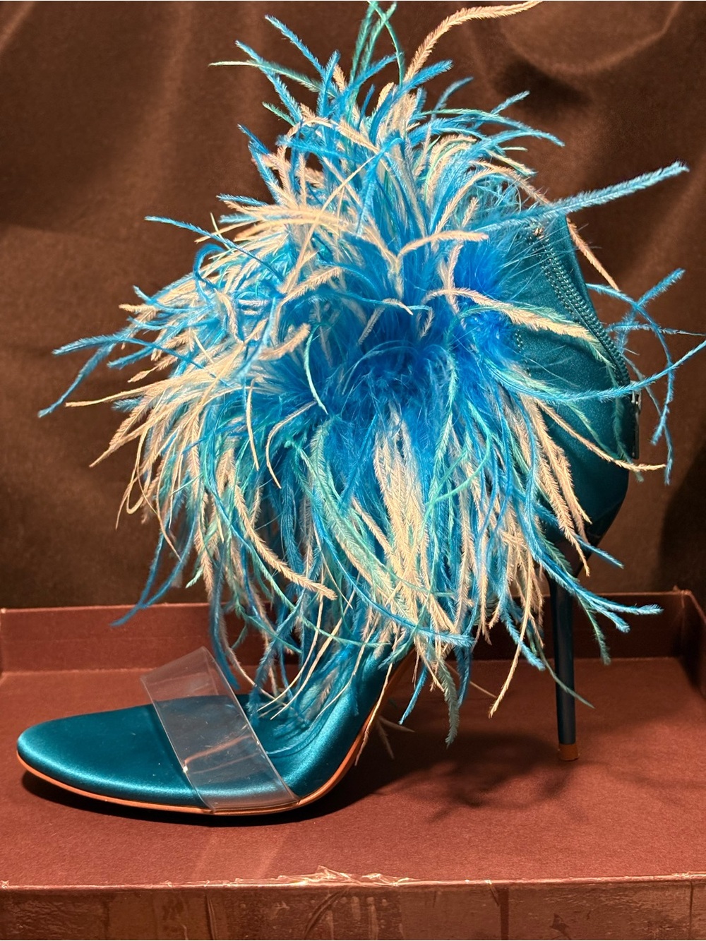 Jeffrey Campbell Teal Blue Feathered Stiletto Sandal